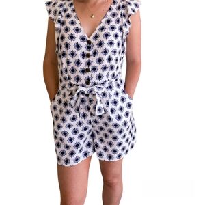 Loft Flutter White & Blue Womens Romper US Size 2